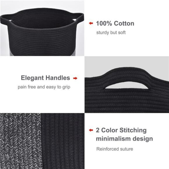 Large laundry hamper woven cotton rope basket 72L toy clothes blanket storage bi - Picture 6 of 7